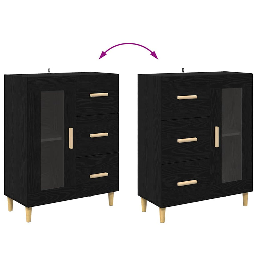Dressoir met lade Zwart Eiken 69,5 x 34 x 90 cm Bewerkt hout