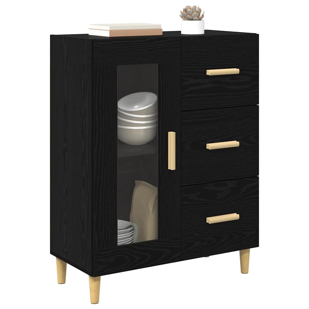 Dressoir met lade Zwart Eiken 69,5 x 34 x 90 cm Bewerkt hout