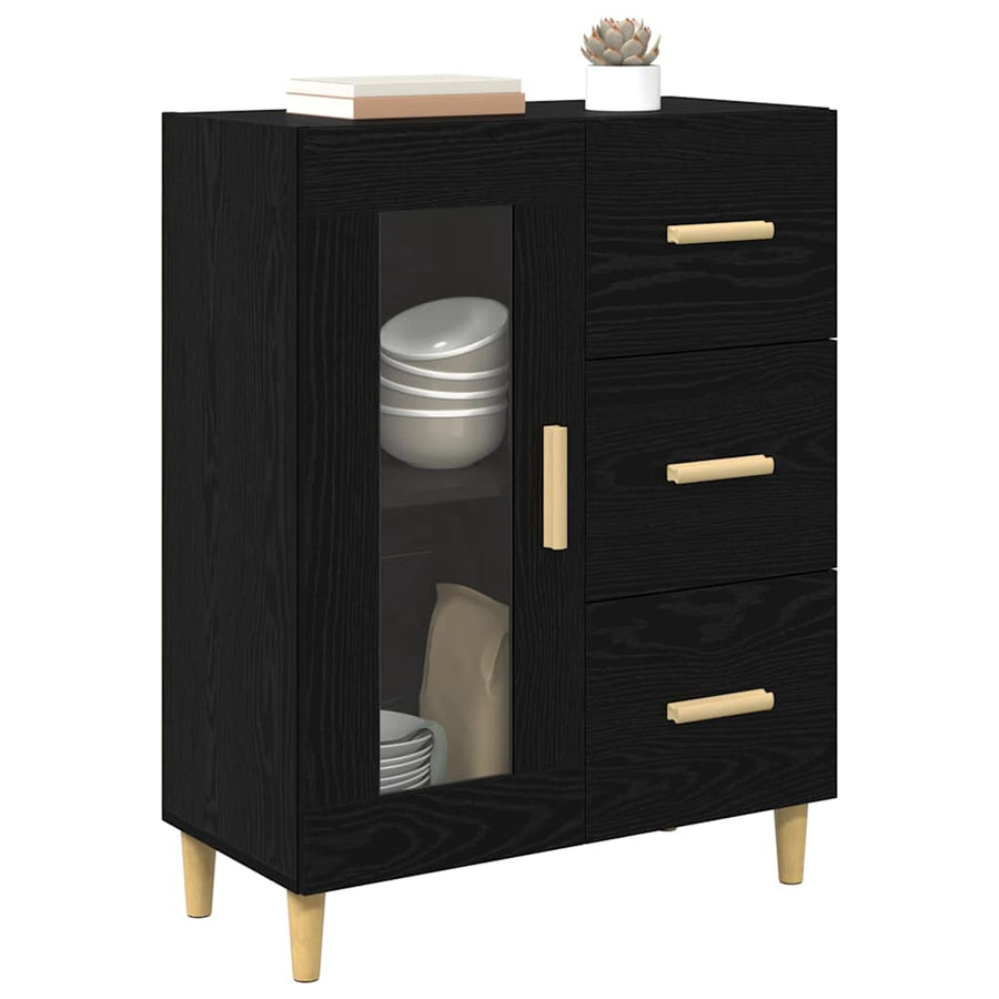 Dressoir met lade Zwart Eiken 69,5 x 34 x 90 cm Bewerkt hout