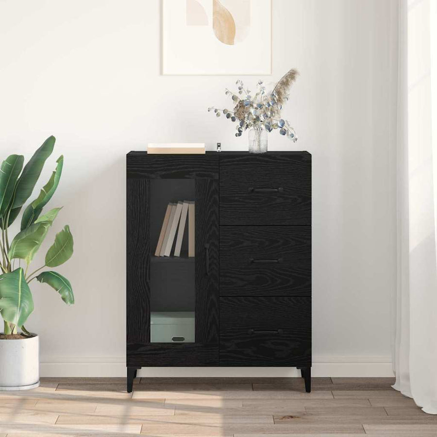 Dressoir Zwart Eiken 69,5 x 34 x 90 cm Gemonteerd hout en ijzer