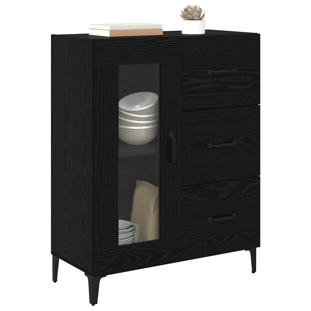 Dressoir Zwart Eiken 69,5 x 34 x 90 cm Gemonteerd hout en ijzer