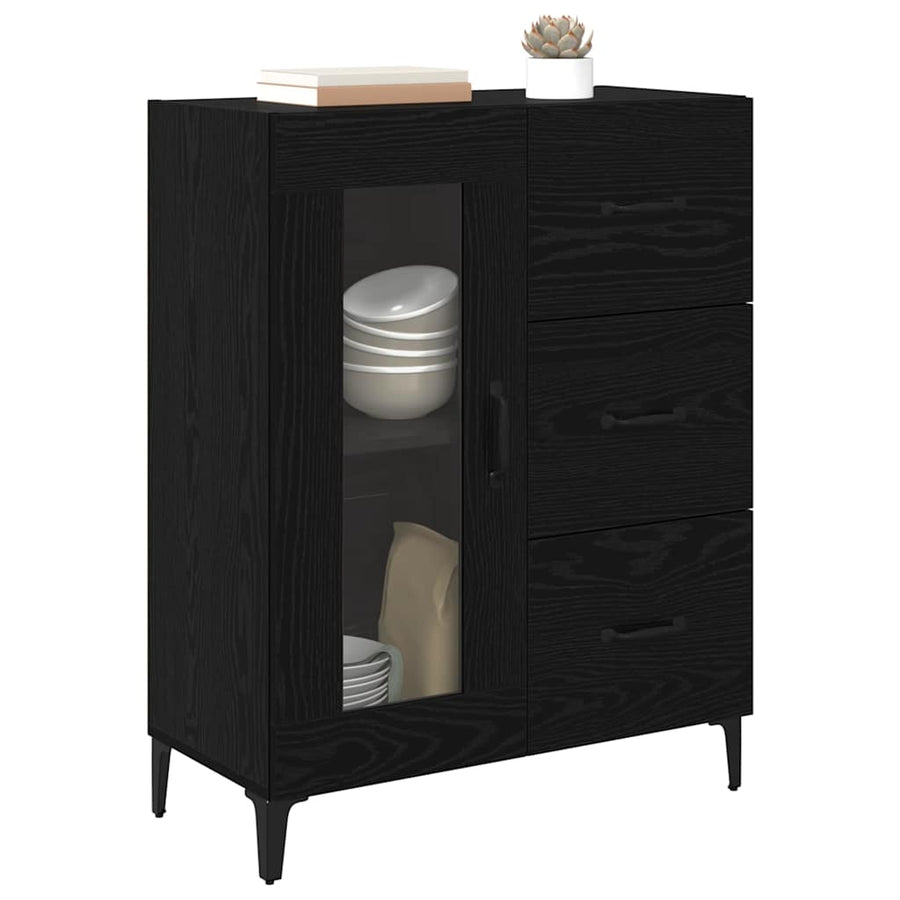 Dressoir Zwart Eiken 69,5 x 34 x 90 cm Gemonteerd hout en ijzer