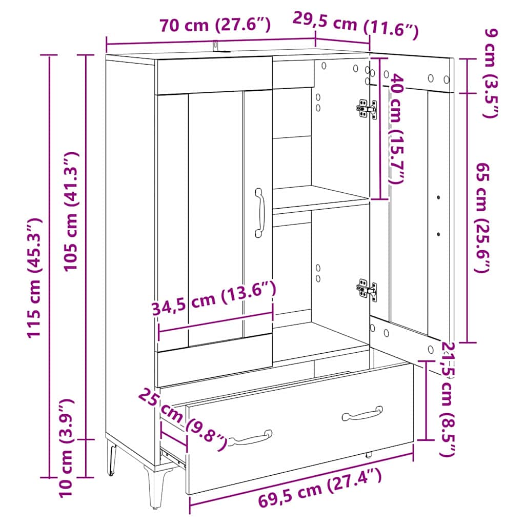 Highboard met lade Artisan Eiken 70 x 31 x 115 cm