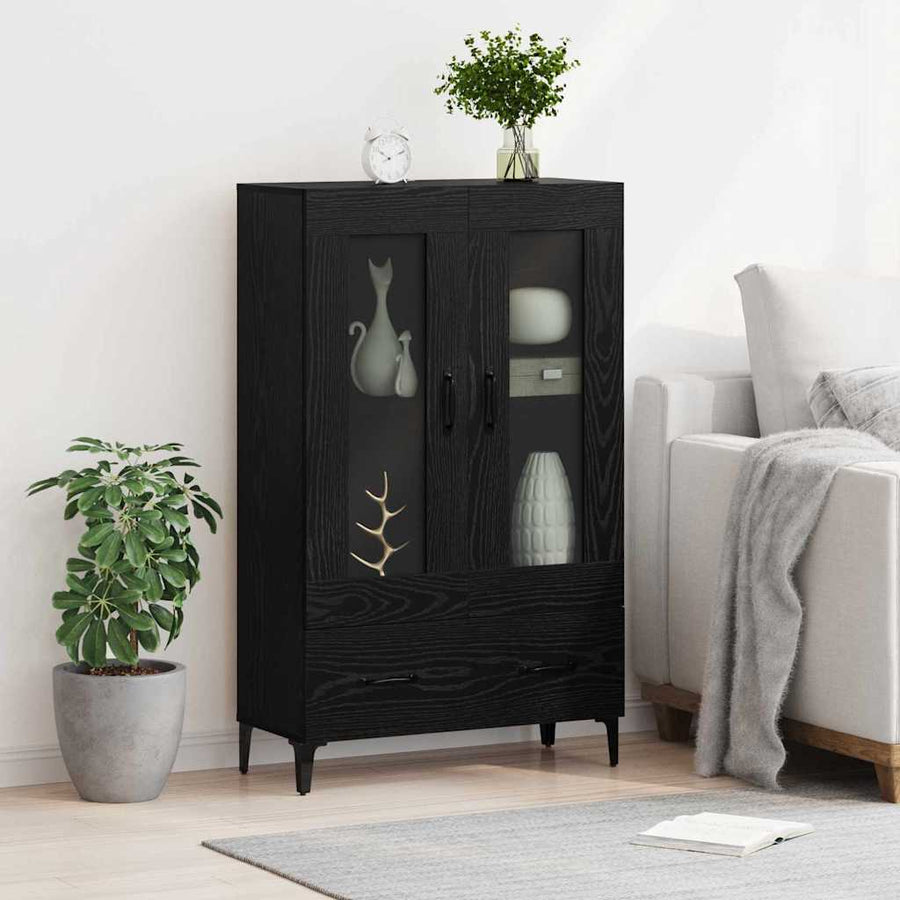 Highboard Zwart Eiken 70 x 31 x 115 cm Gemonteerd hout en ijzer