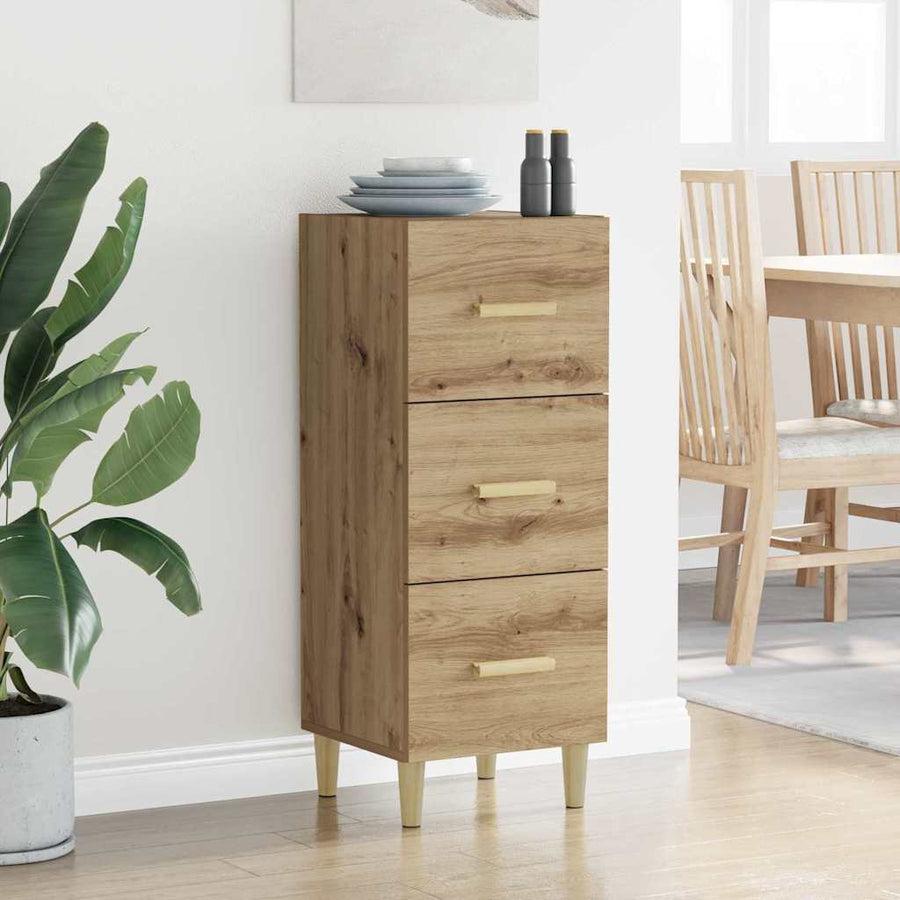 Dressoir artisanaal eikenkleurig 34.5 x 34 x 90 cm Bewerkt hout