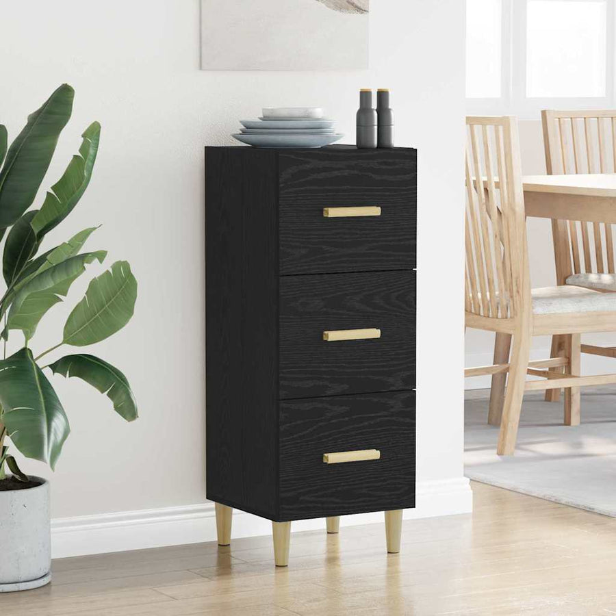Dressoir met lade Zwart eiken 34.5 x 34 x 90 cm Bewerkt hout