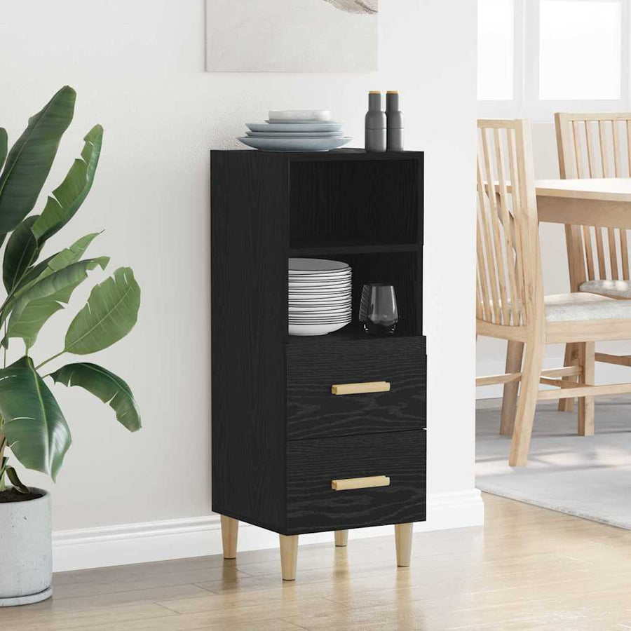 Dressoir met lade Zwart eiken 34 x 34.5 x 90 cm Bewerkt hout