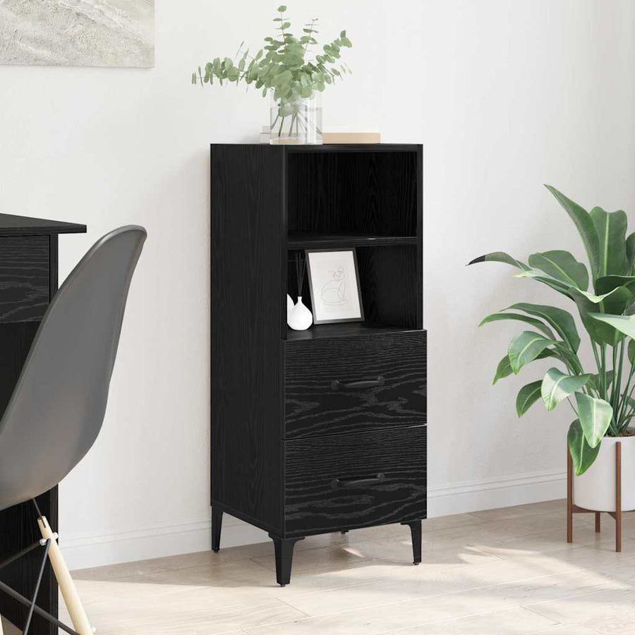Dressoir met lade Zwart eiken 34 x 34.5 x 90 cm Bewerkt hout