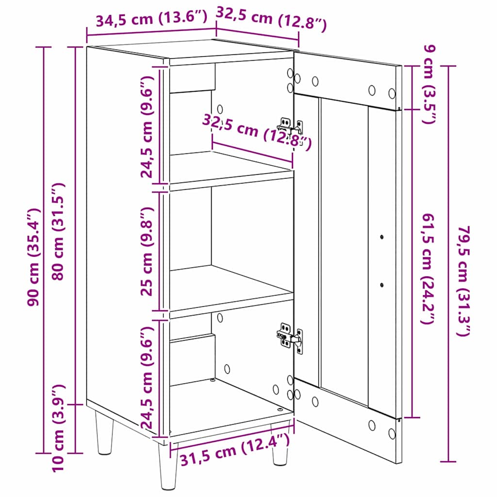 Dressoir Oudhout 34.5 x 32.5 x 90 cm Bewerkt hout