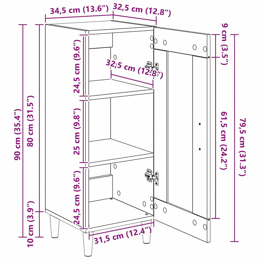 Dressoir Oudhout 34.5 x 32.5 x 90 cm Bewerkt hout