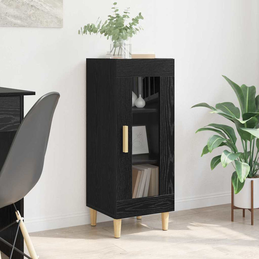 Dressoir Zwart Eiken 34.5 x 32.5 x 90 cm Bewerkt hout