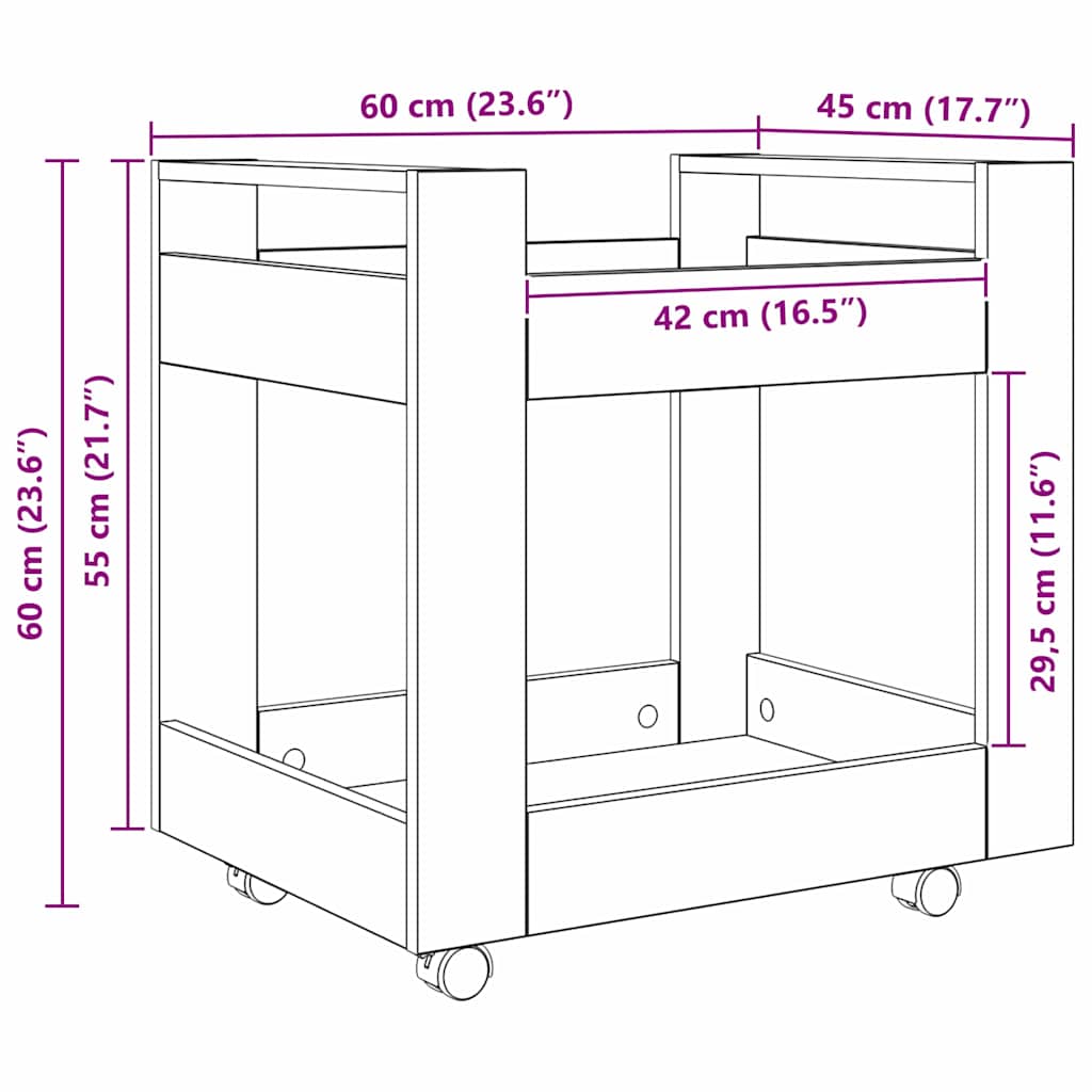 Bureau Trolley Oud Hout 60 x 45 x 60 cm Bewerkt hout