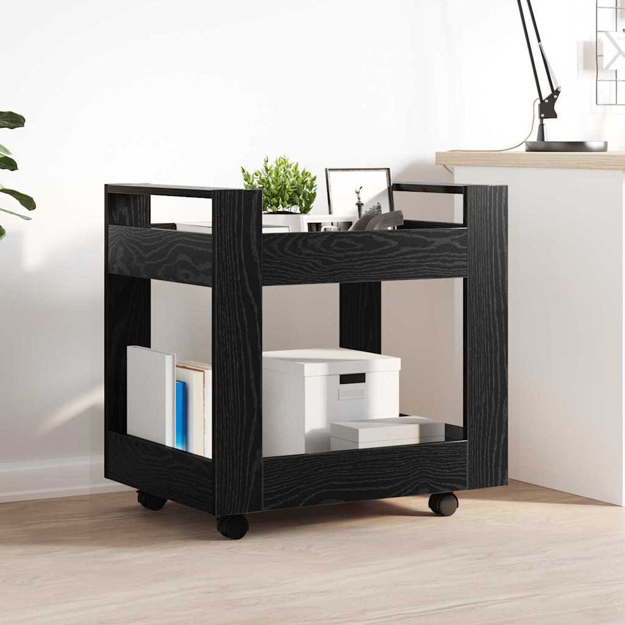 Bureau Trolley Zwart Eiken 60 x 45 x 60 cm Bewerkt hout
