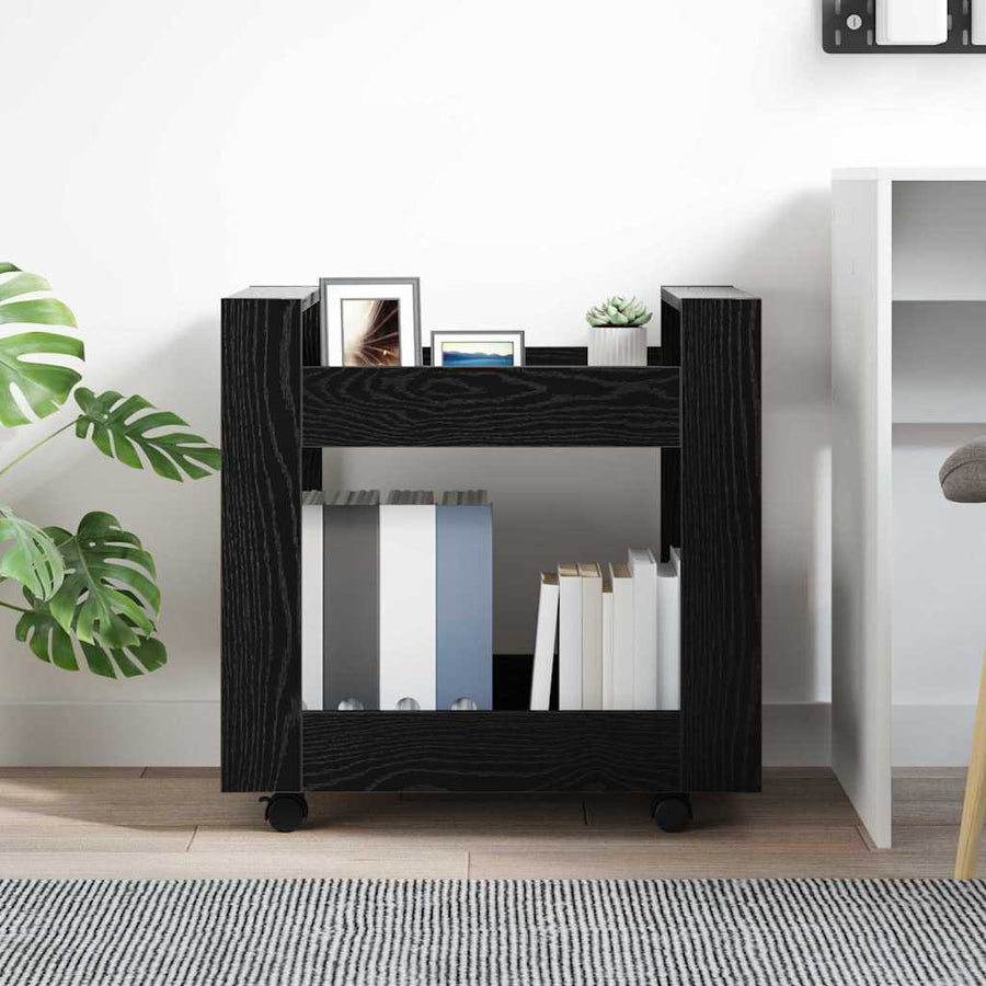 Bureau Trolley Zwart Eiken 60 x 45 x 60 cm Bewerkt hout