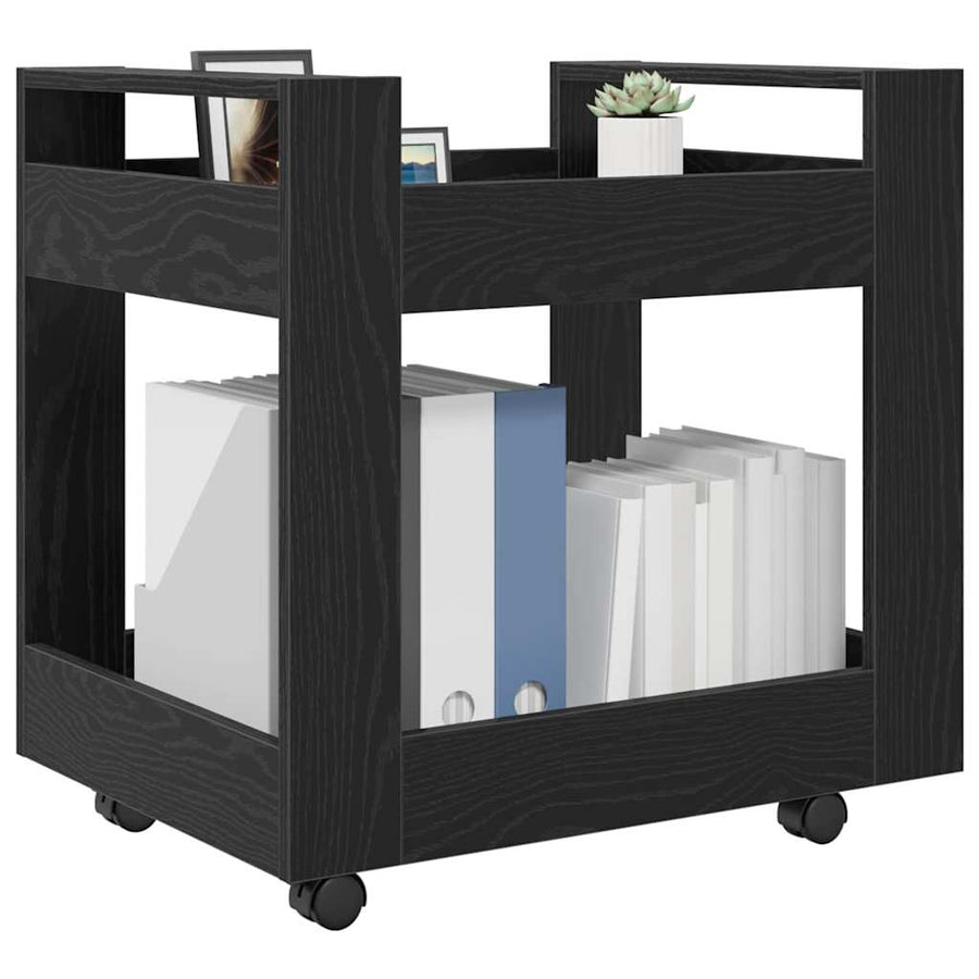 Bureau Trolley Zwart Eiken 60 x 45 x 60 cm Bewerkt hout