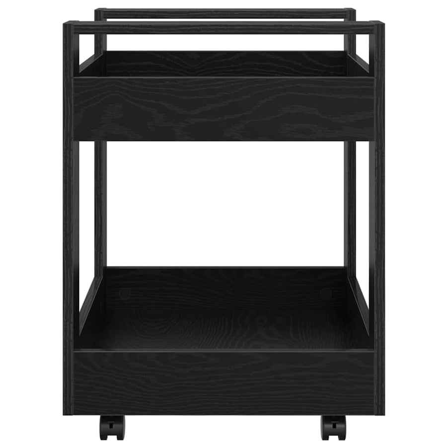 Bureau Trolley Zwart Eiken 60 x 45 x 60 cm Bewerkt hout