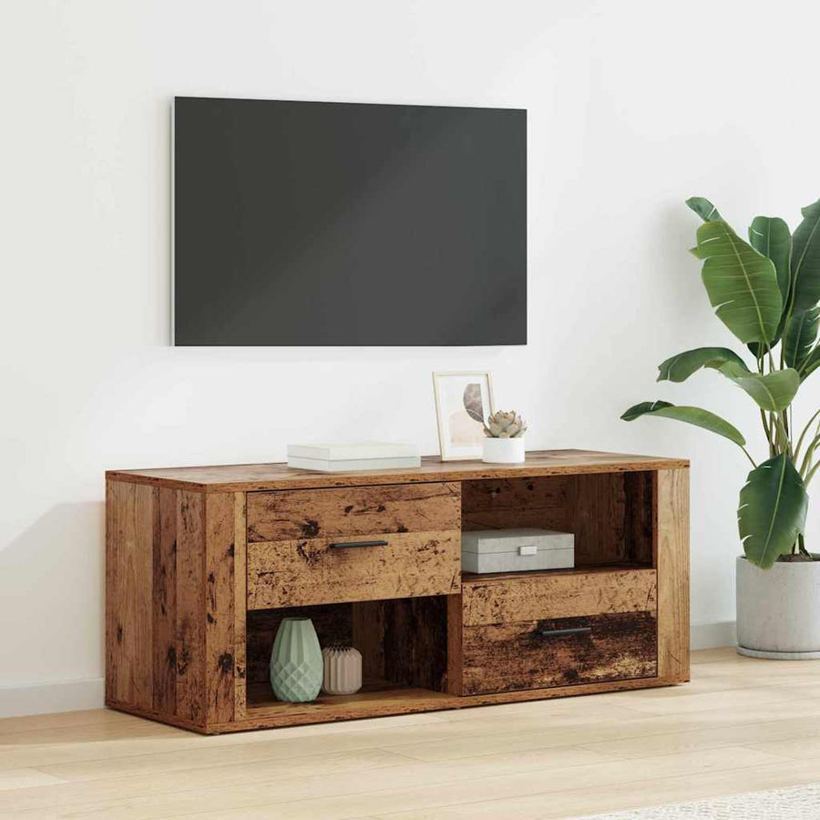 TV-kast met lade Oud Hout 100 x 35 x 40 cm Bewerkt hout