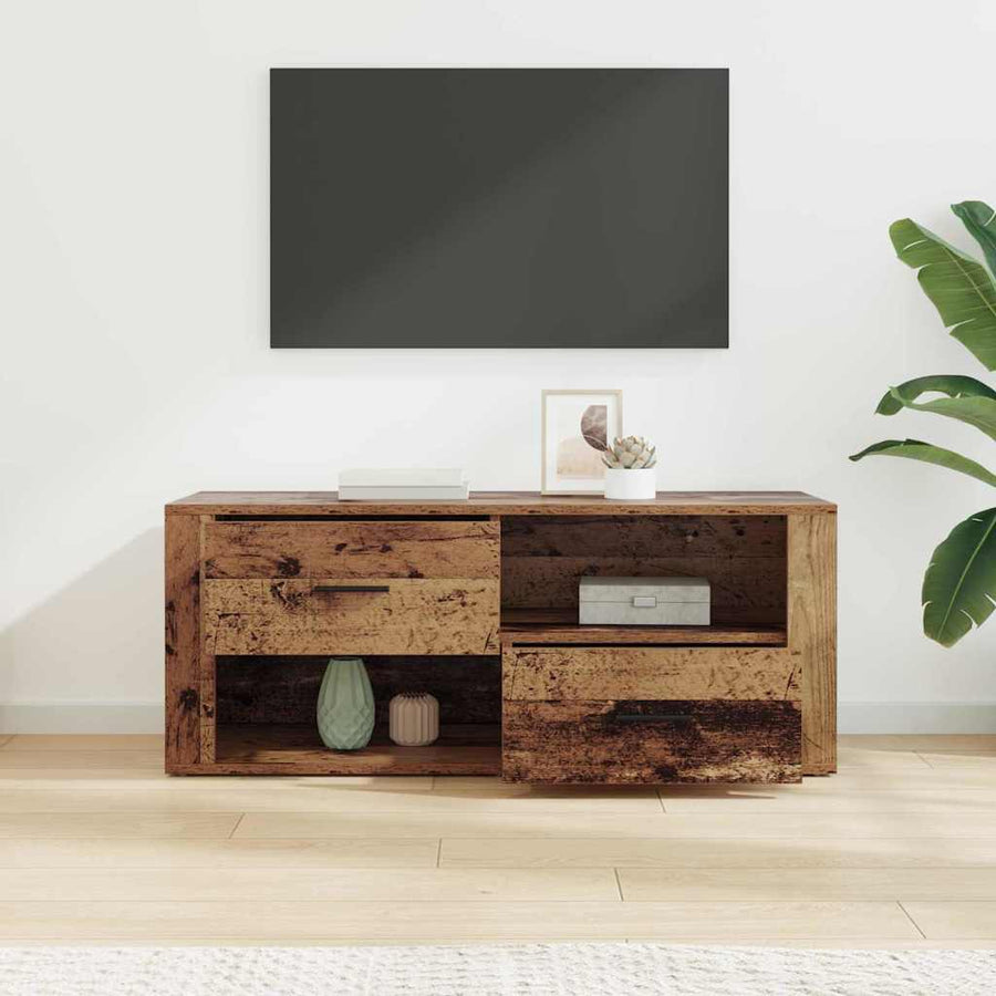 TV-kast met lade Oud Hout 100 x 35 x 40 cm Bewerkt hout
