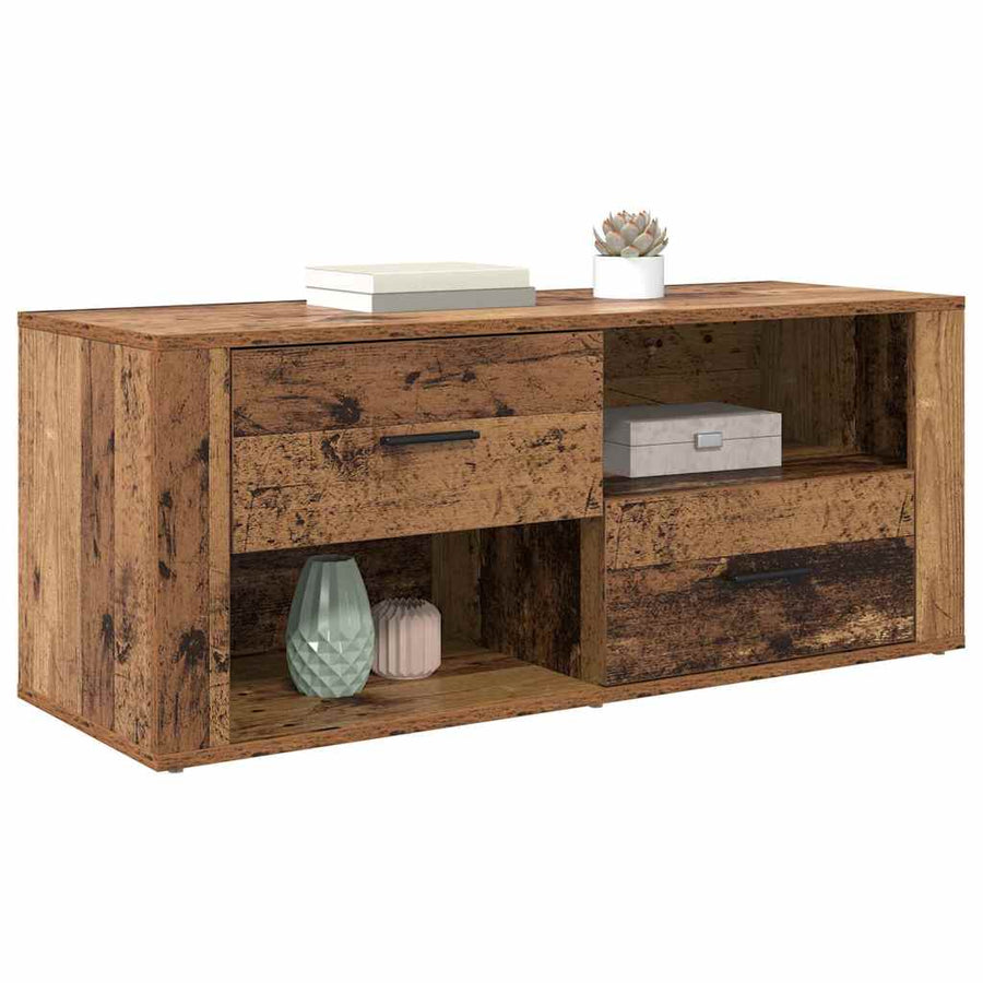 TV-kast met lade Oud Hout 100 x 35 x 40 cm Bewerkt hout