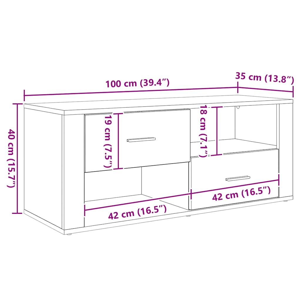 TV-kast met lade Oud Hout 100 x 35 x 40 cm Bewerkt hout