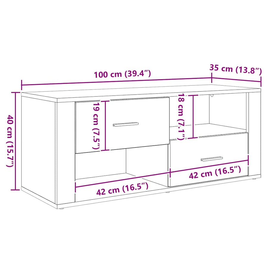TV-kast met lade Artisan Eiken 100 x 35 x 40 cm Bewerkt hout