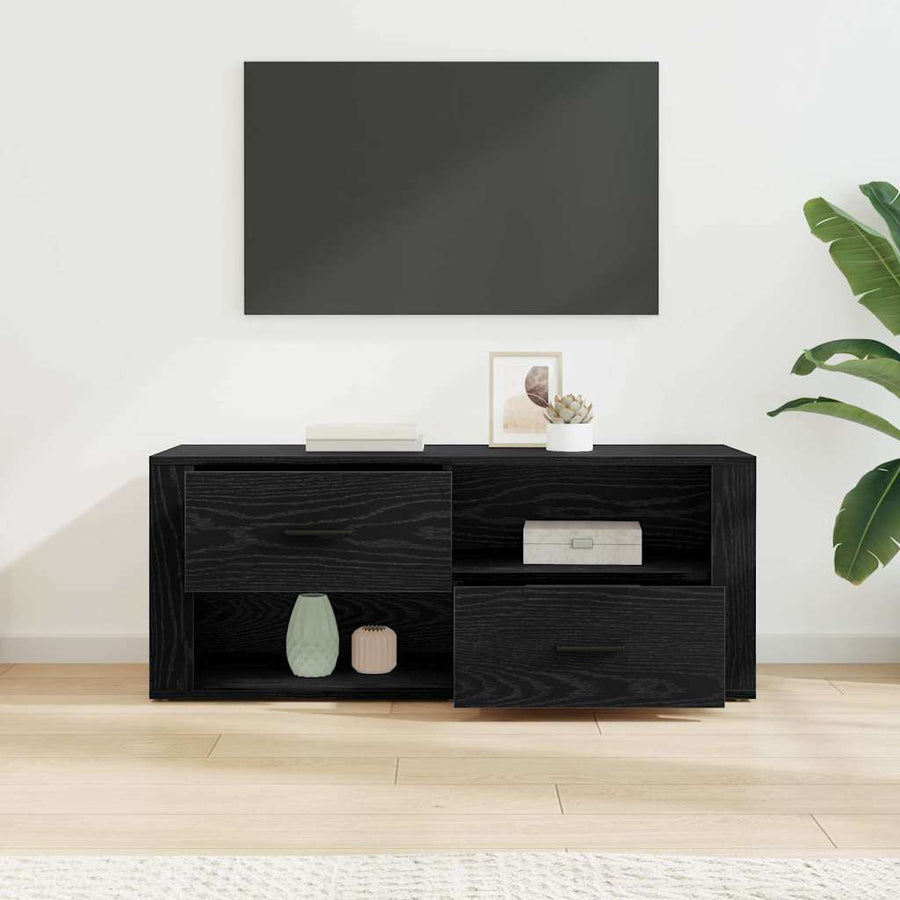 TV-kast met lade Zwart Eiken 100 x 35 x 40 cm Bewerkt hout