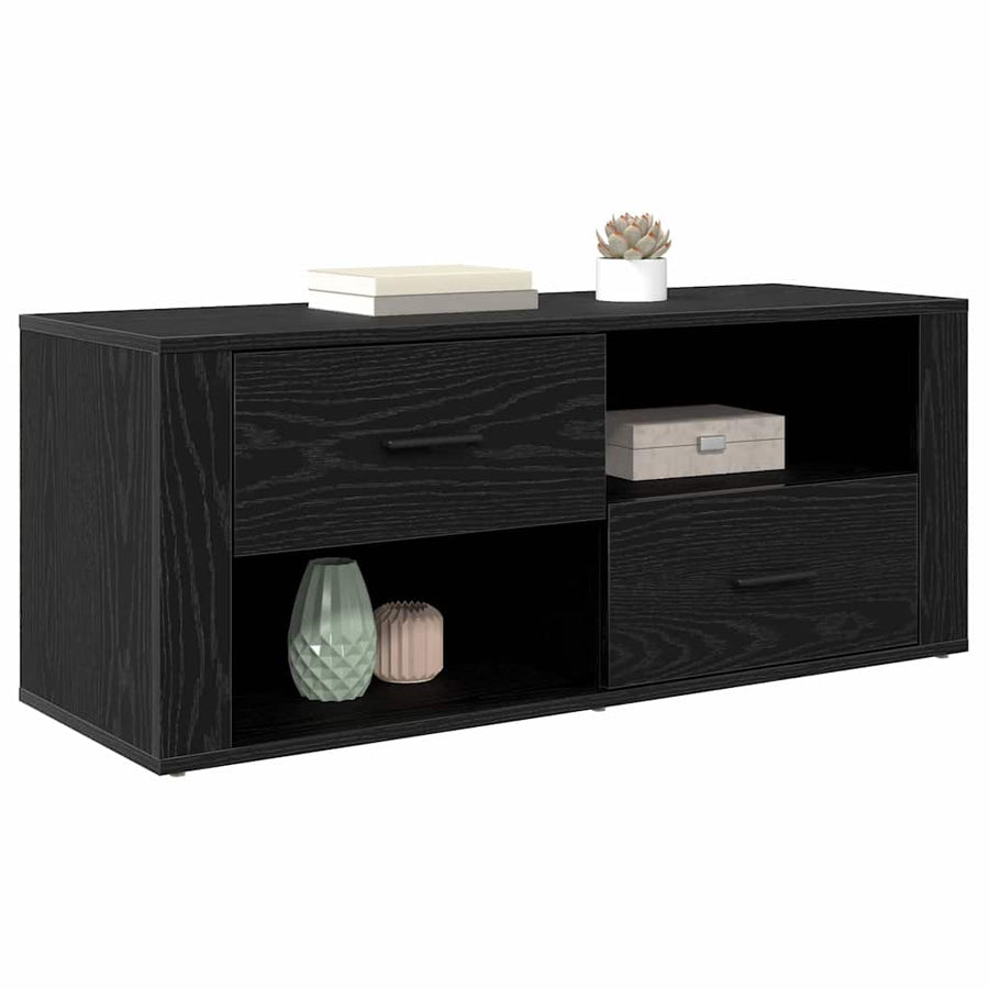 TV-kast met lade Zwart Eiken 100 x 35 x 40 cm Bewerkt hout