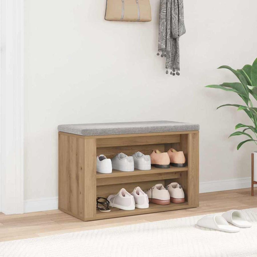 Schoenenrek met plank artisanaal eikenkleurig 75 x 35 x 45 cm