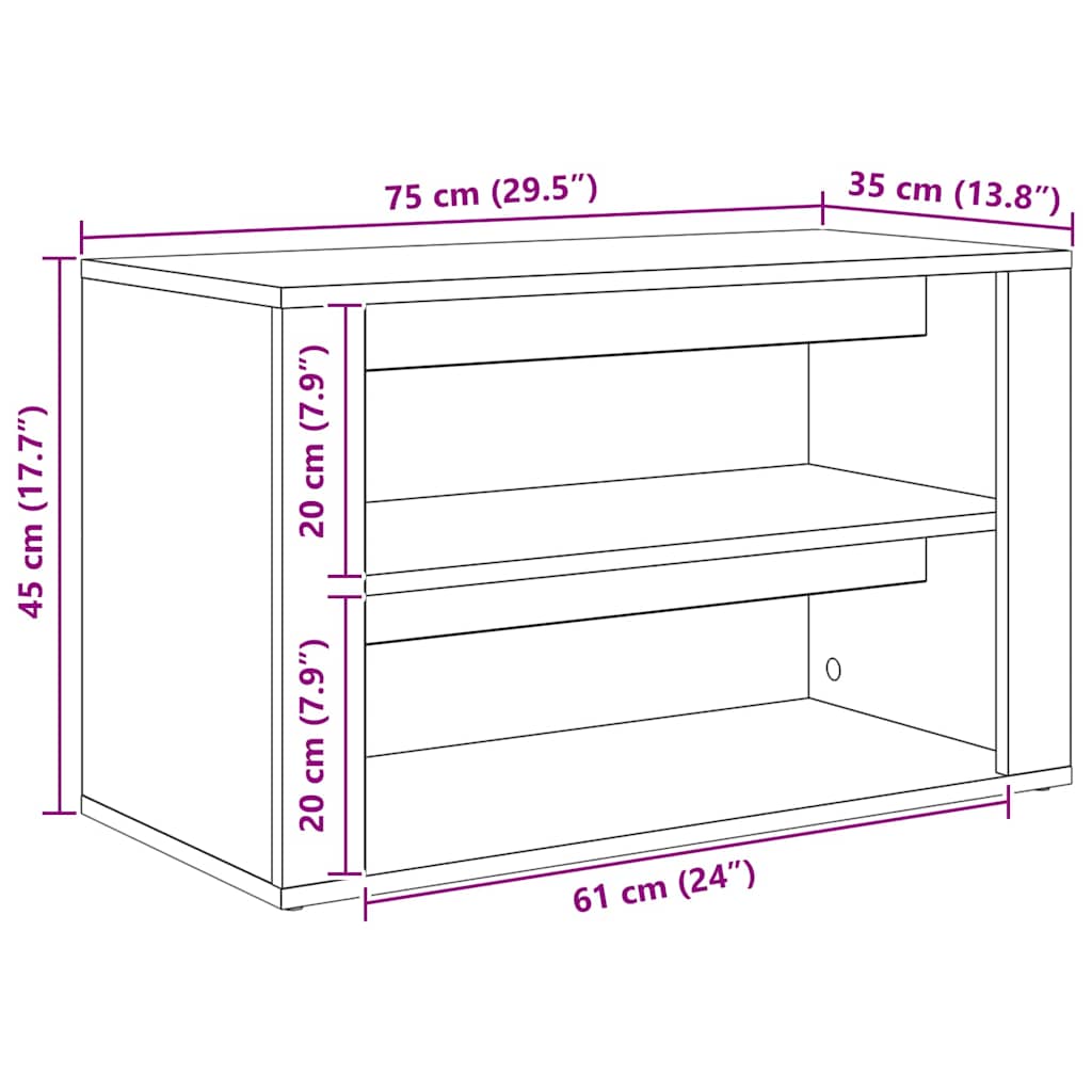 Schoenenrek met plank artisanaal eikenkleurig 75 x 35 x 45 cm