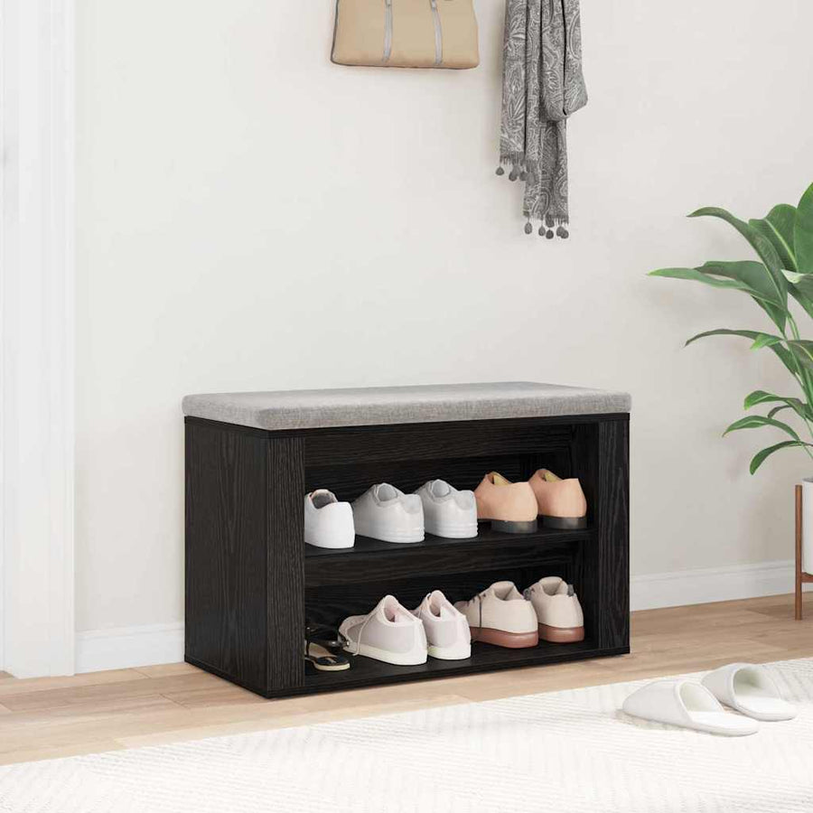 Schoenenrek met plank Zwart eiken 75 x 35 x 45 cm Bewerkt hout