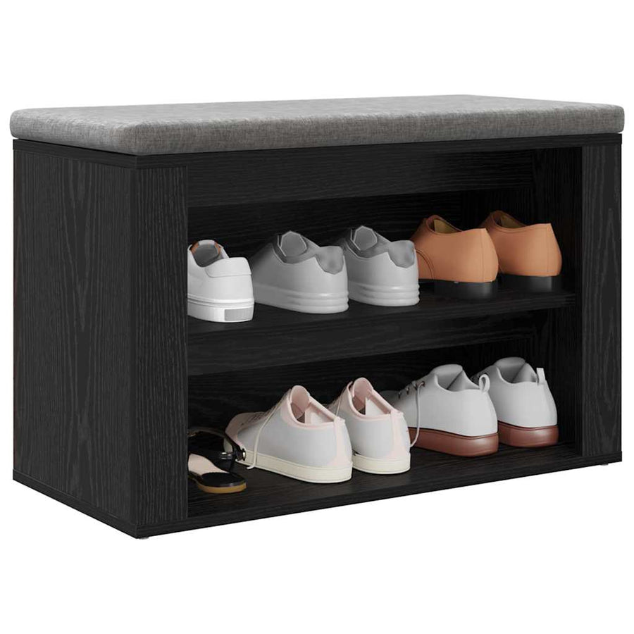 Schoenenrek met plank Zwart eiken 75 x 35 x 45 cm Bewerkt hout