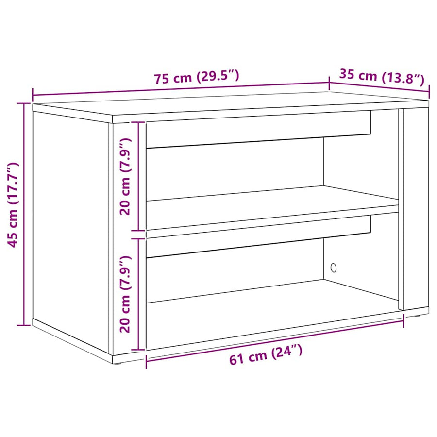 Schoenenrek met plank Zwart eiken 75 x 35 x 45 cm Bewerkt hout