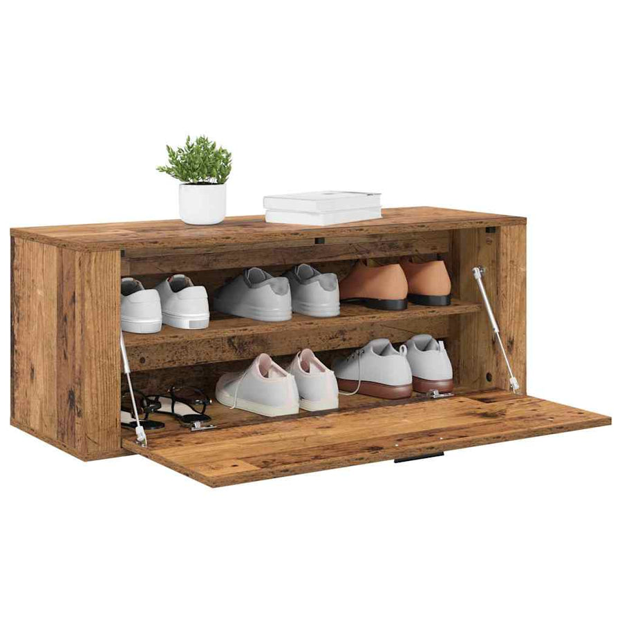 Schoenenkast met plank Oud hout 100 x 35 x 38 cm Bewerkt hout