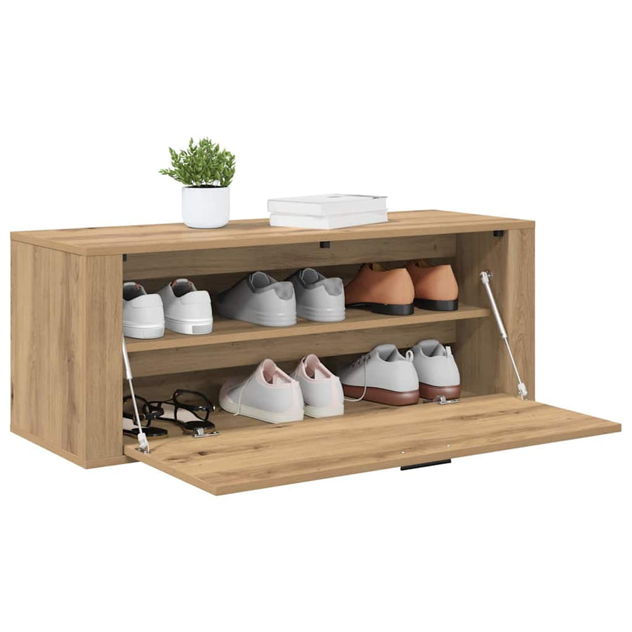 Schoenenkast met plank artisanaal eikenkleurig 100 x 35 x 38 cm