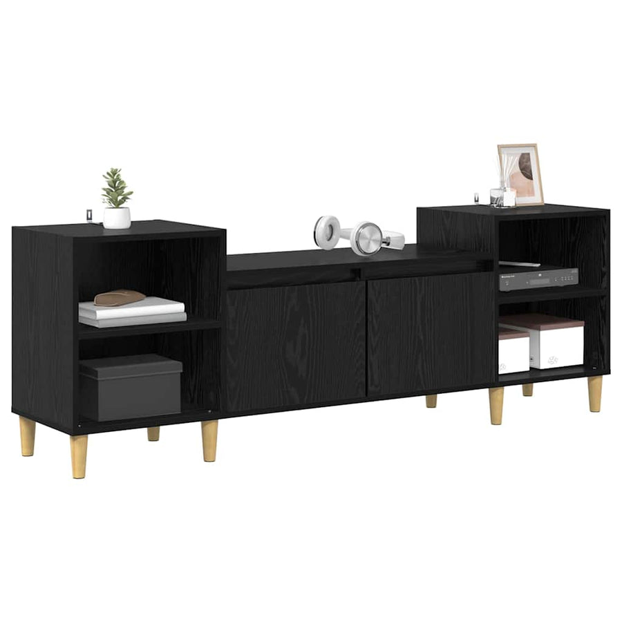 TV-kast Zwart Eiken 160 x 35 x 55 cm Bewerkt hout