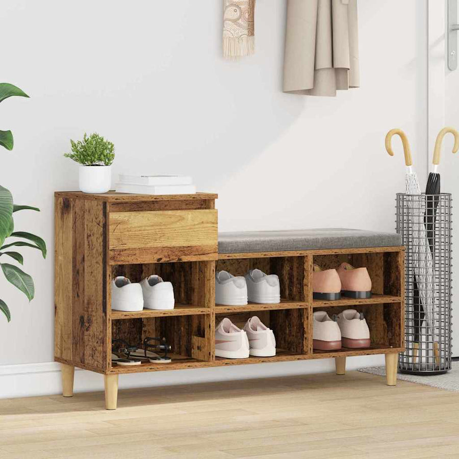 Schoenenkast met lade Oudhout 102 x 36 x 60 cm Bewerkt hout