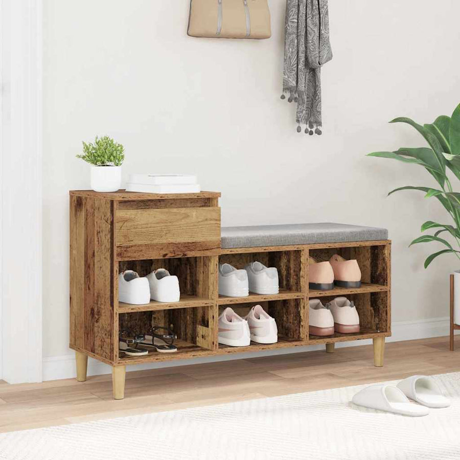 Schoenenkast met lade Oudhout 102 x 36 x 60 cm Bewerkt hout