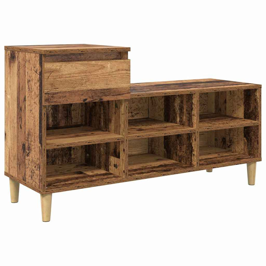 Schoenenkast met lade Oudhout 102 x 36 x 60 cm Bewerkt hout