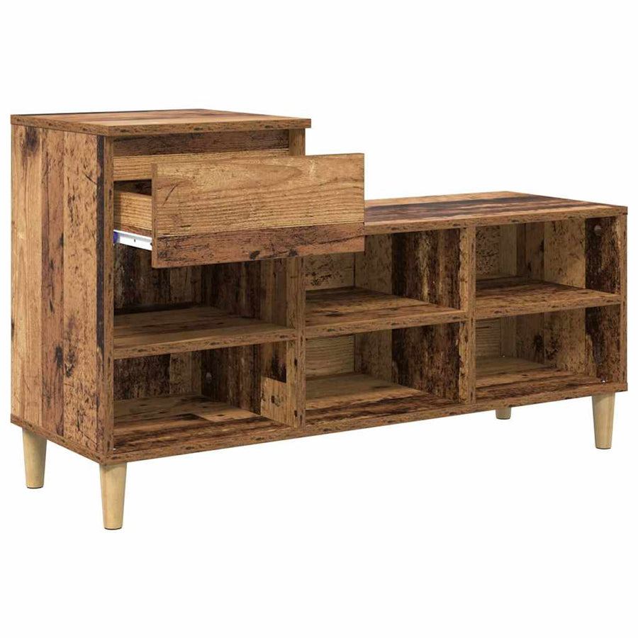 Schoenenkast met lade Oudhout 102 x 36 x 60 cm Bewerkt hout