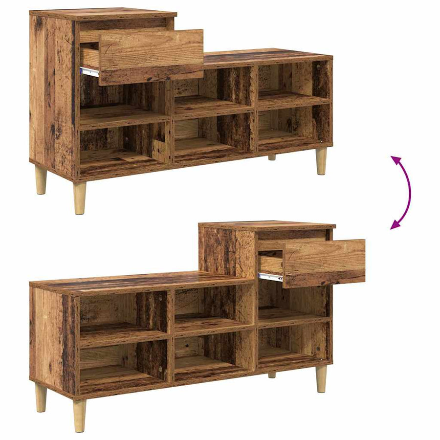 Schoenenkast met lade Oudhout 102 x 36 x 60 cm Bewerkt hout