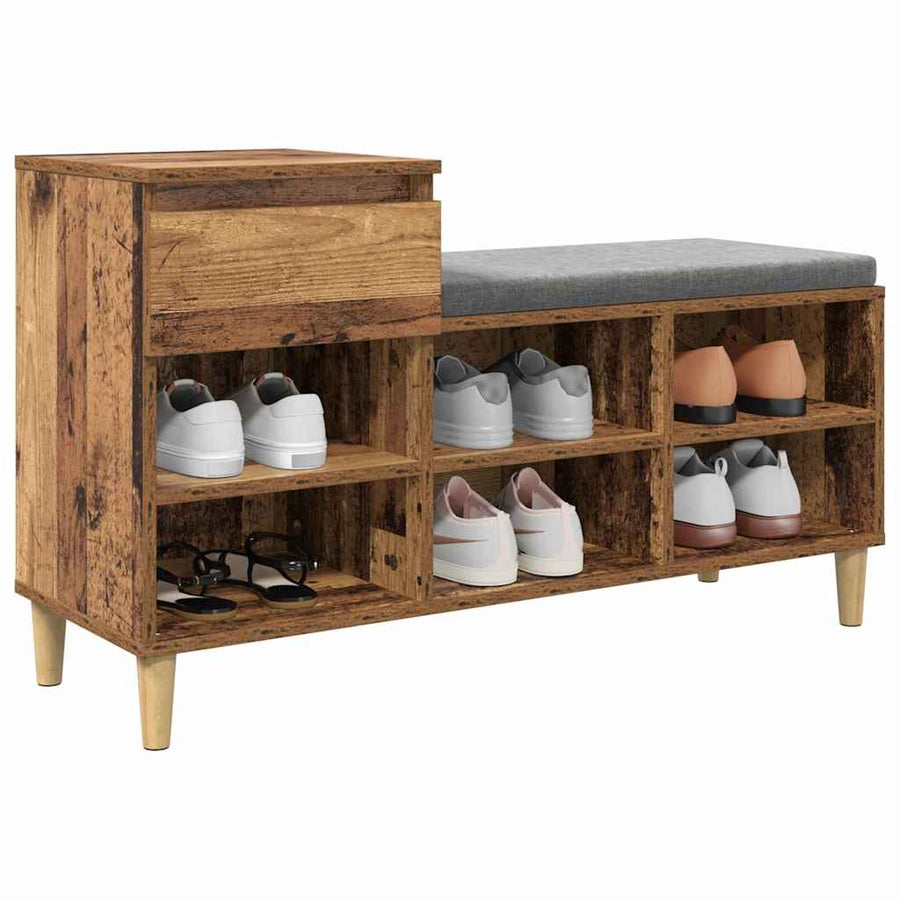 Schoenenkast met lade Oudhout 102 x 36 x 60 cm Bewerkt hout