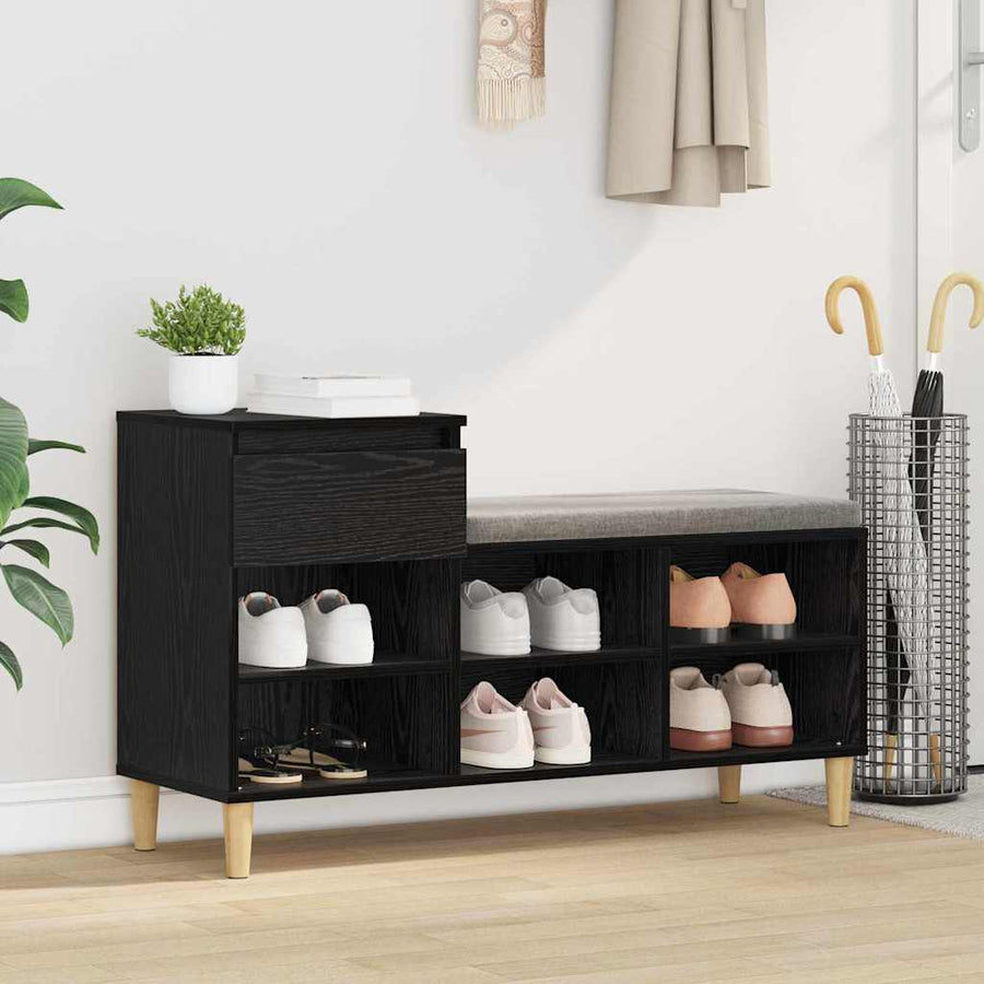 Schoenenkast met lade Zwart Eiken 102 x 36 x 60 cm Bewerkt hout