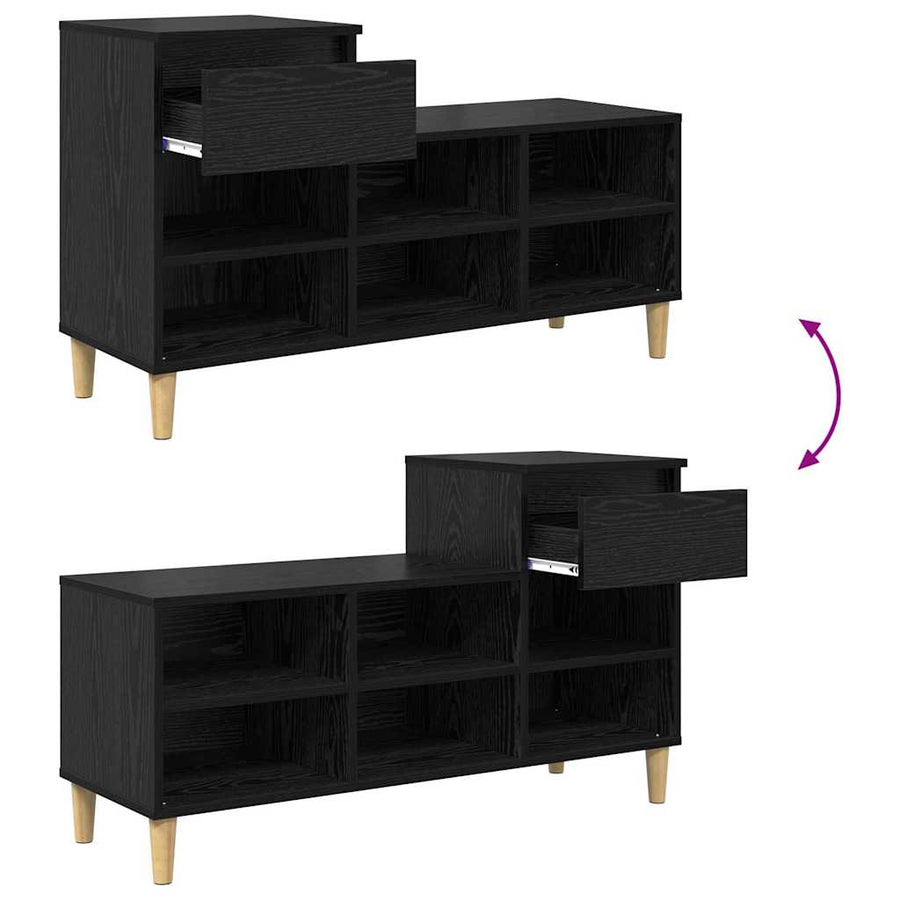 Schoenenkast met lade Zwart Eiken 102 x 36 x 60 cm Bewerkt hout