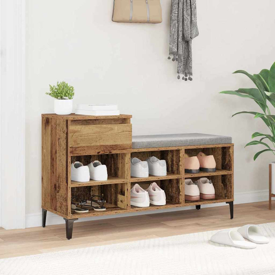 Schoenenkast met lade Oud hout 102 x 36 x 60 cm Bewerkt hout