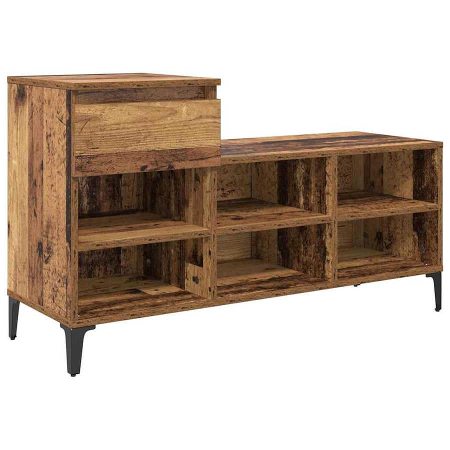 Schoenenkast met lade Oud hout 102 x 36 x 60 cm Bewerkt hout