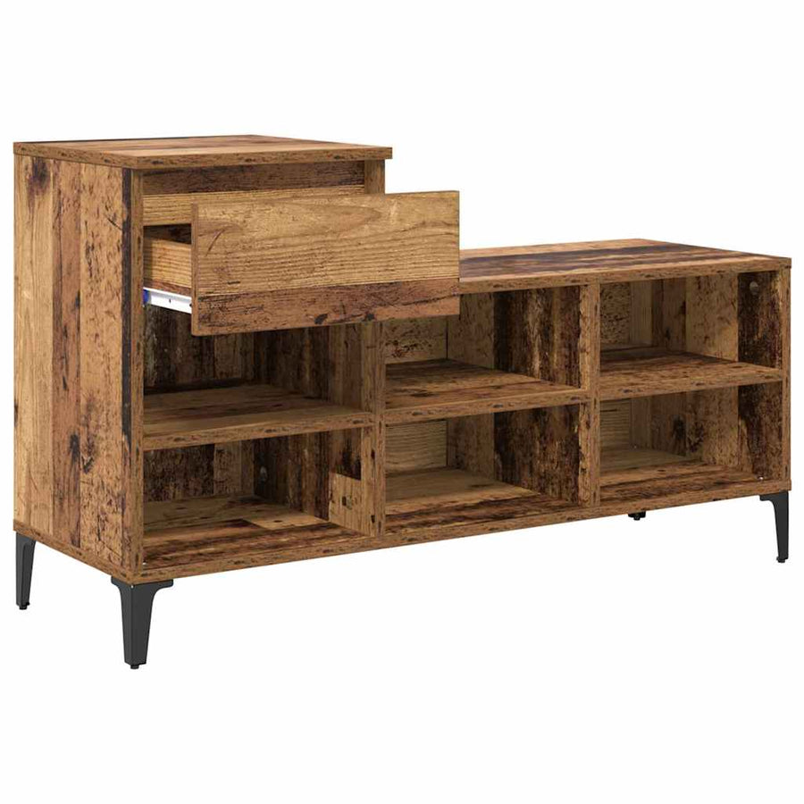 Schoenenkast met lade Oud hout 102 x 36 x 60 cm Bewerkt hout