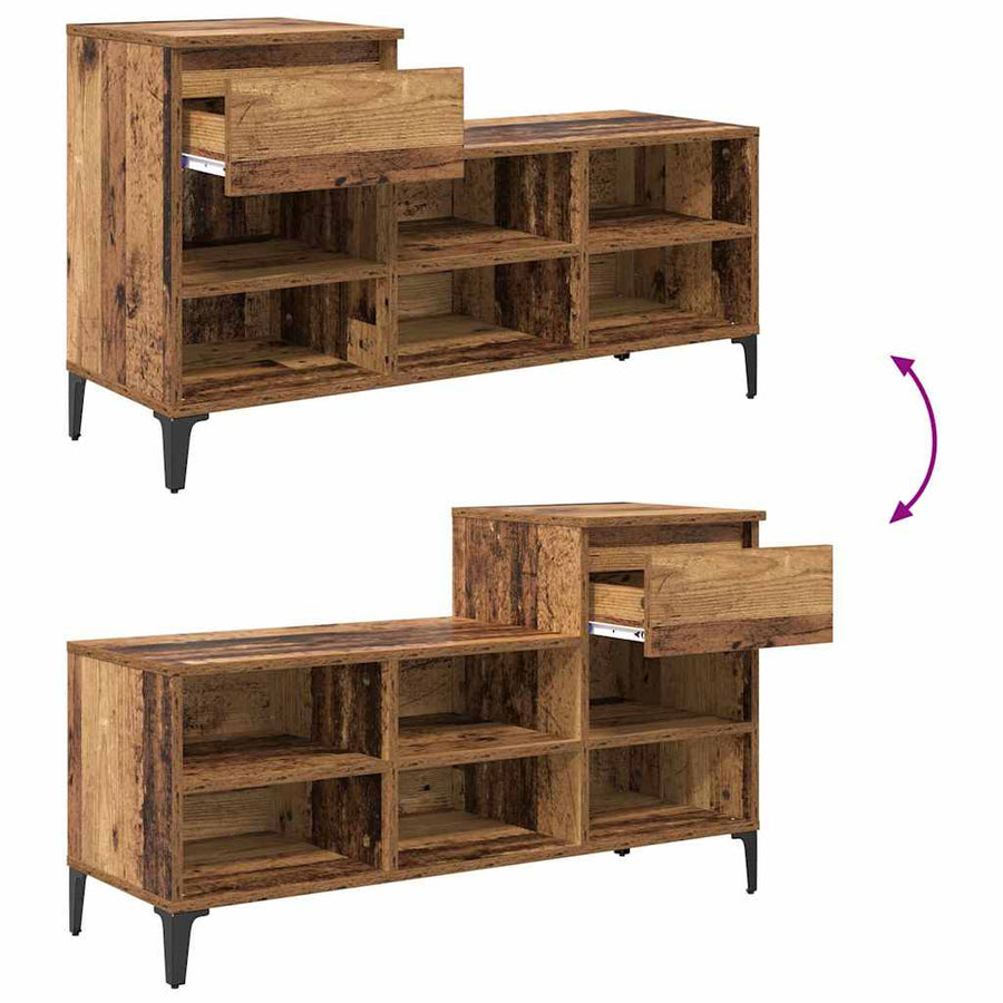 Schoenenkast met lade Oud hout 102 x 36 x 60 cm Bewerkt hout