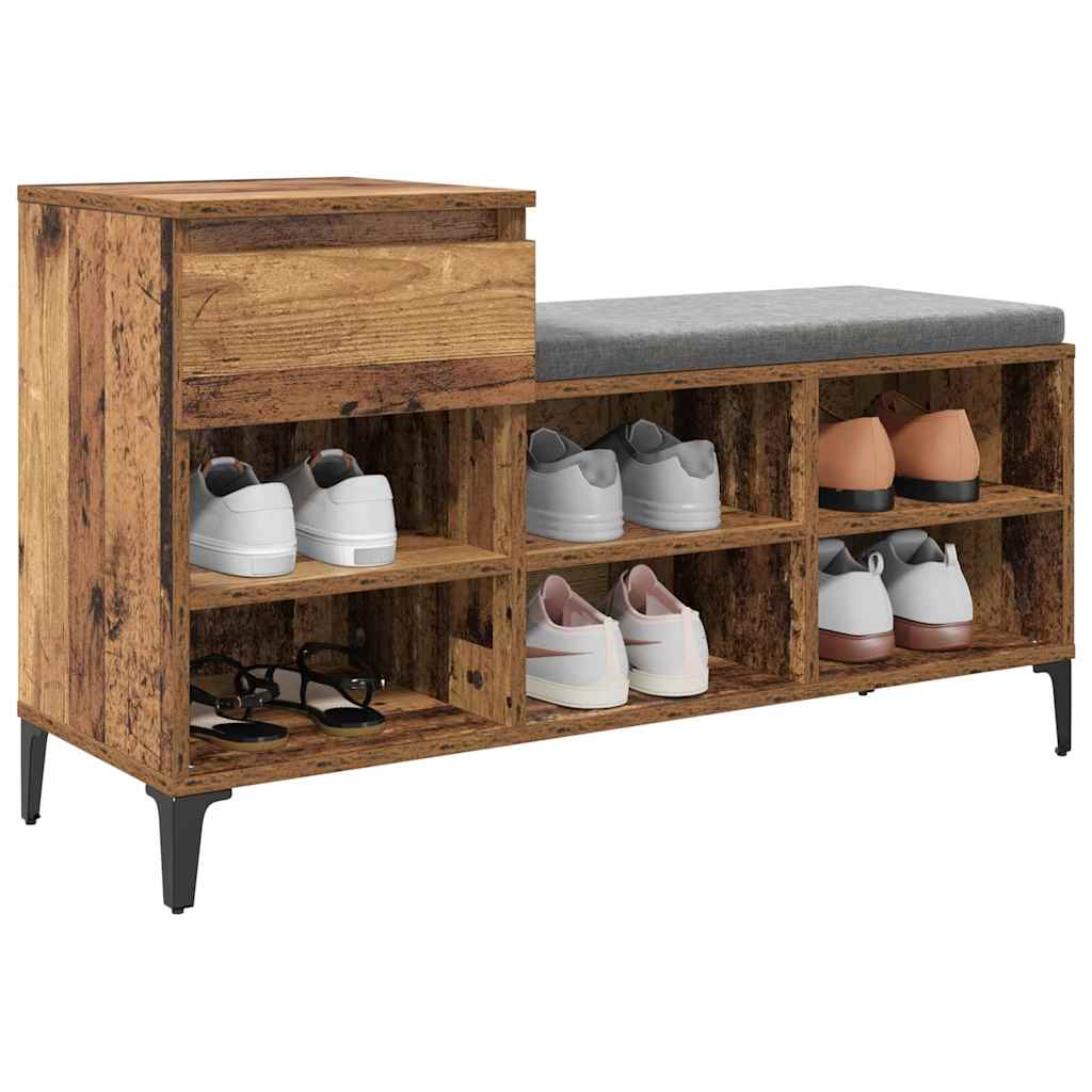 Schoenenkast met lade Oud hout 102 x 36 x 60 cm Bewerkt hout