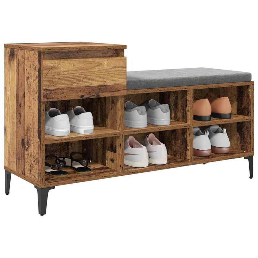 Schoenenkast met lade Oud hout 102 x 36 x 60 cm Bewerkt hout