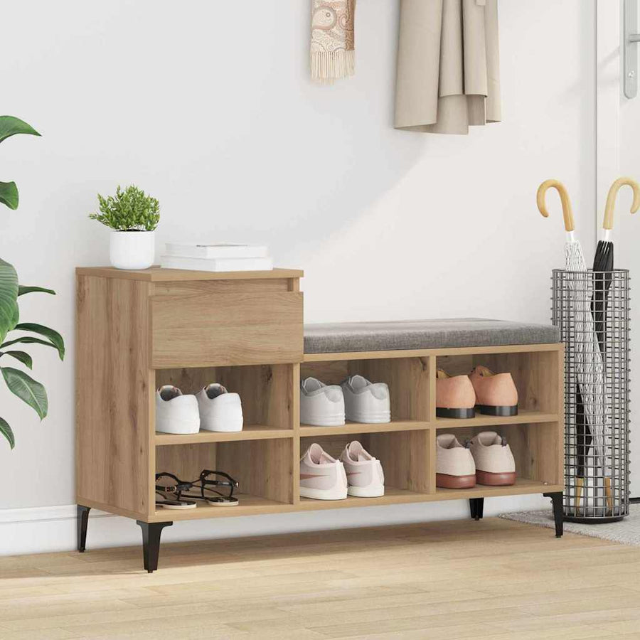 Schoenenkast met lade artisanaal eikenkleurig 102 x 36 x 60 cm